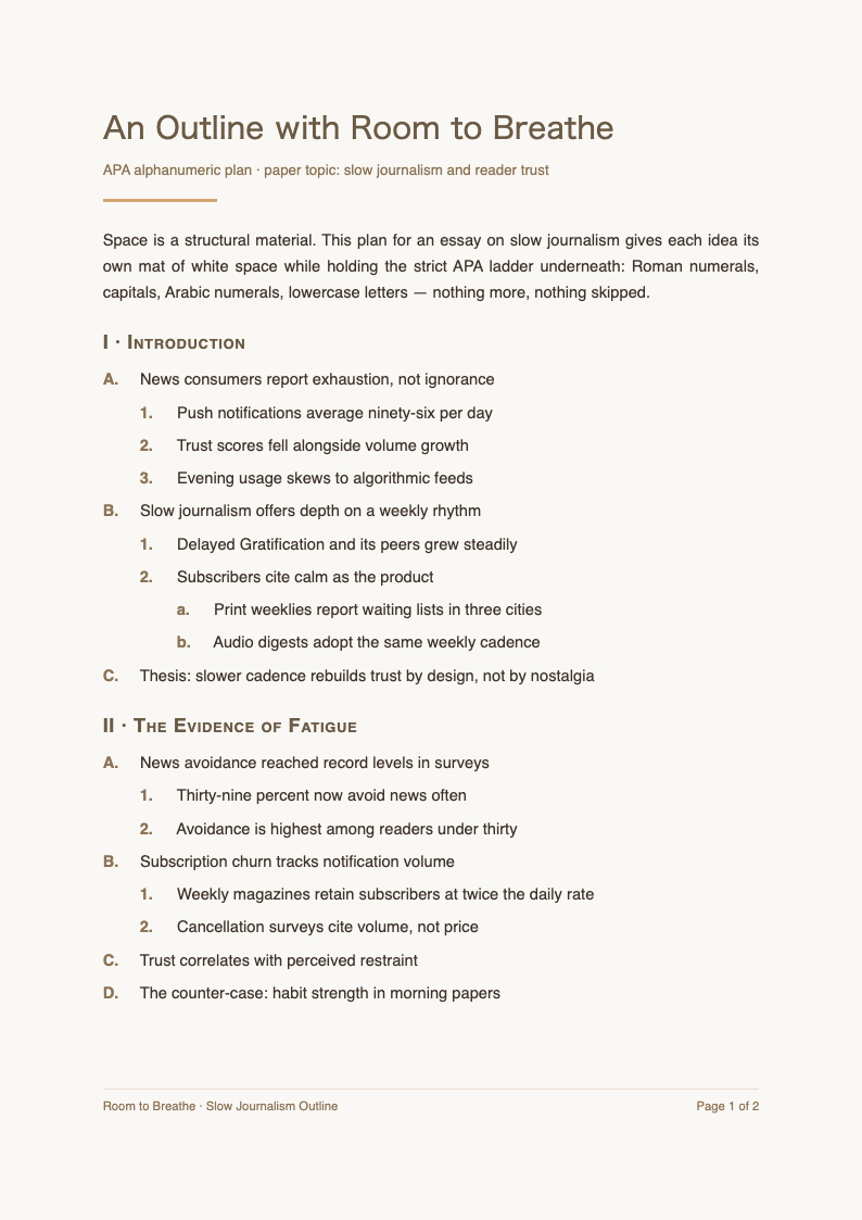 Japandi minimal apa outline format
